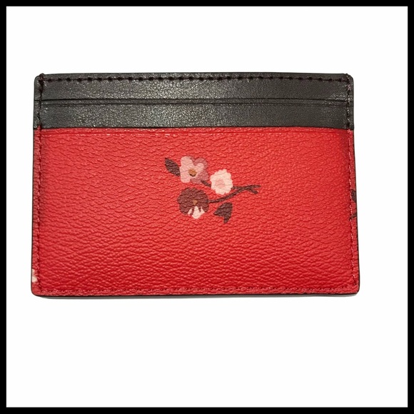 COACH card holder Red canvas brown leather - Picture 3 of 4